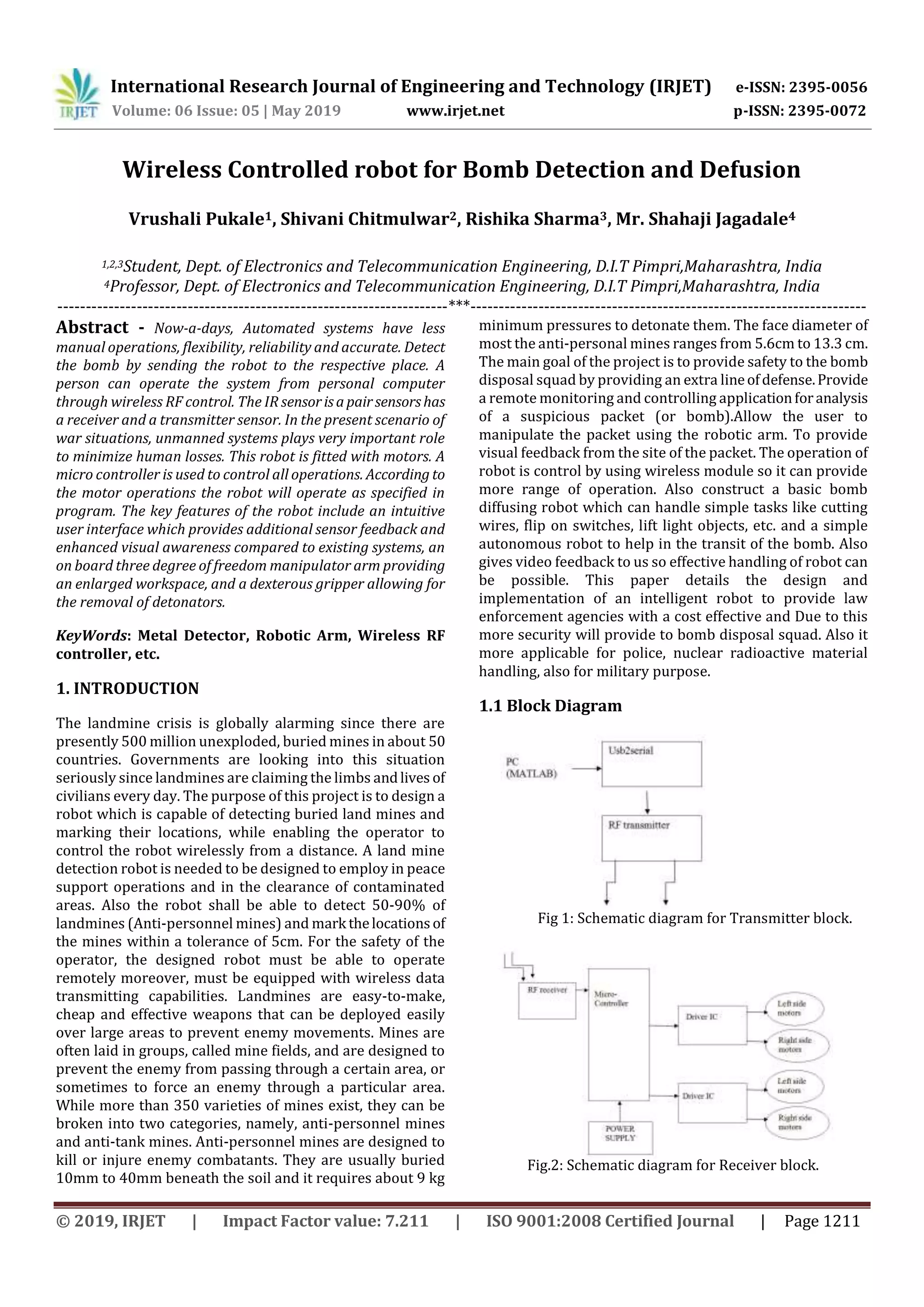 Bomb Diffusion IRJET- Wireless Controlled Robot for Bomb Detection and Defusion | PDF