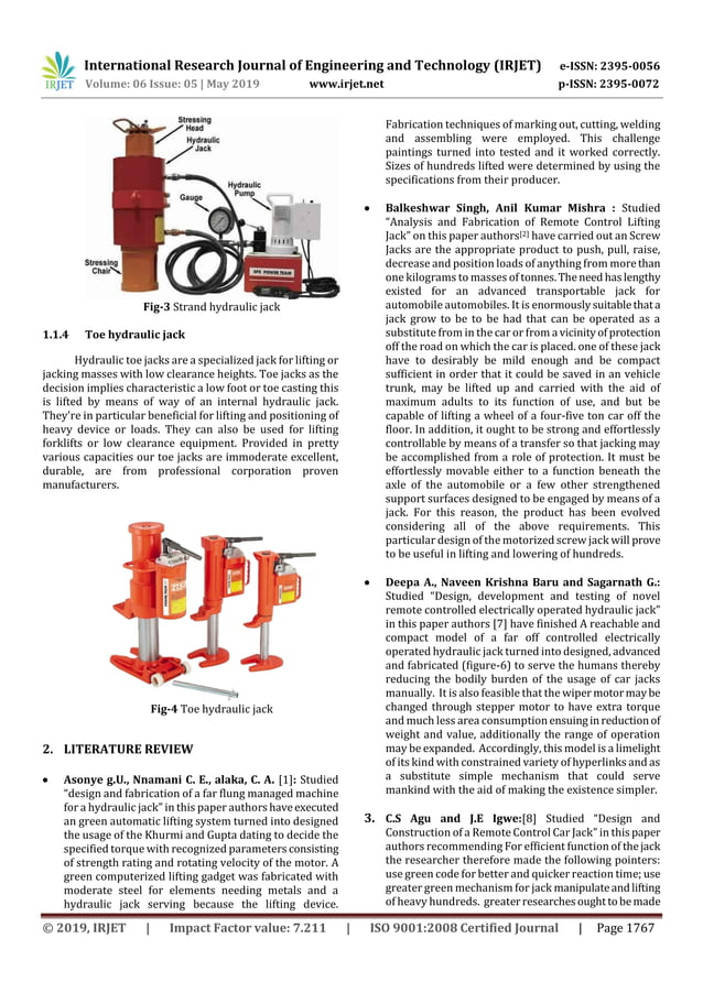 IRJET- Design and Fabrication of Remote Controlled Hydraulic Jack | PDF
