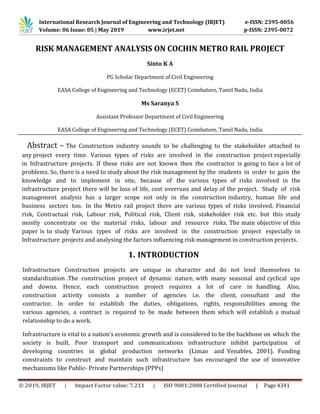 IRJET-Risk Management Analysis on Cochin Metro Rail Project | PDF