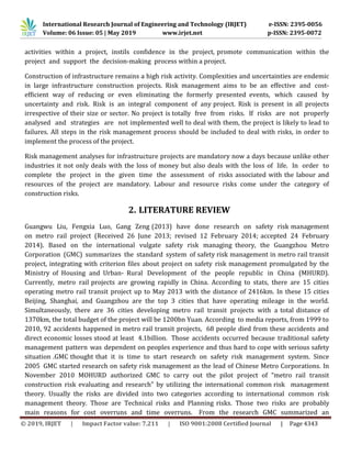 IRJET-Risk Management Analysis on Cochin Metro Rail Project | PDF