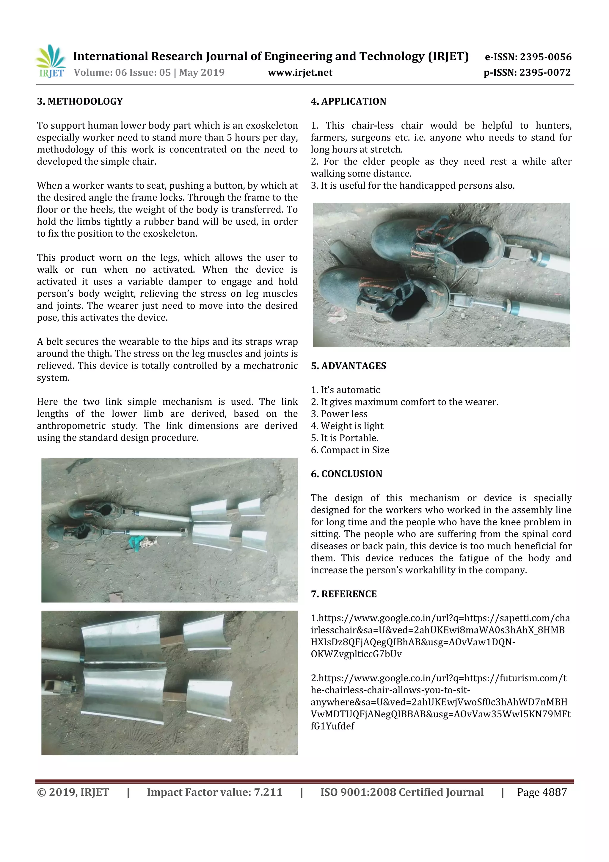 IRJET- Design & Fabrication of Chair-Less Chair | PDF