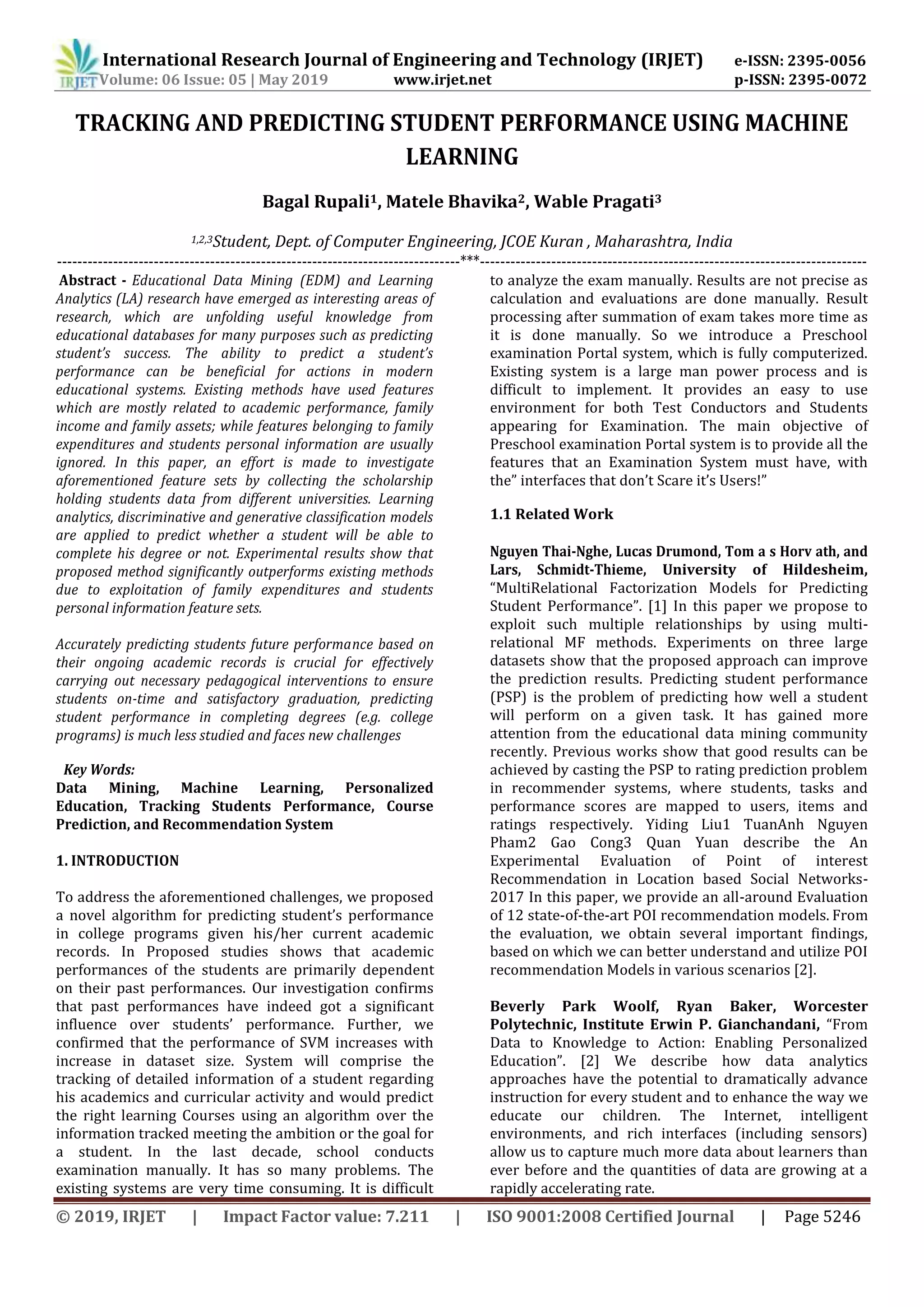 IRJET- Tracking and Predicting Student Performance using Machine ...