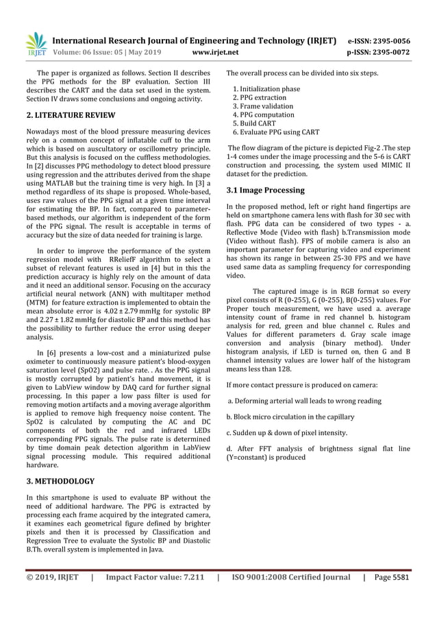 IRJET- Smartphone based Blood Pressure Estimation using CART and PPG | PDF