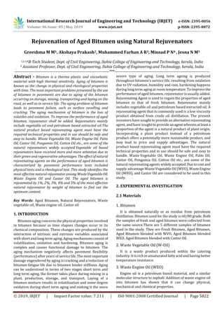 IRJET- Rejuvenation of Aged Bitumen using Natural Rejuvenators | PDF