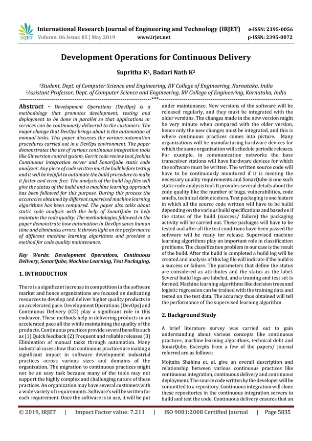 IRJET- Development Operations for Continuous Delivery | PDF