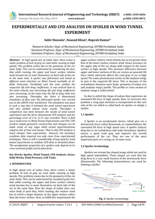 IRJET- Experimentally and CFD Analysis on Spoiler in Wind Tunnel ...