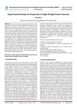 IRJET- Experimental Study on Properties of Light Weight Foam Concrete | PDF