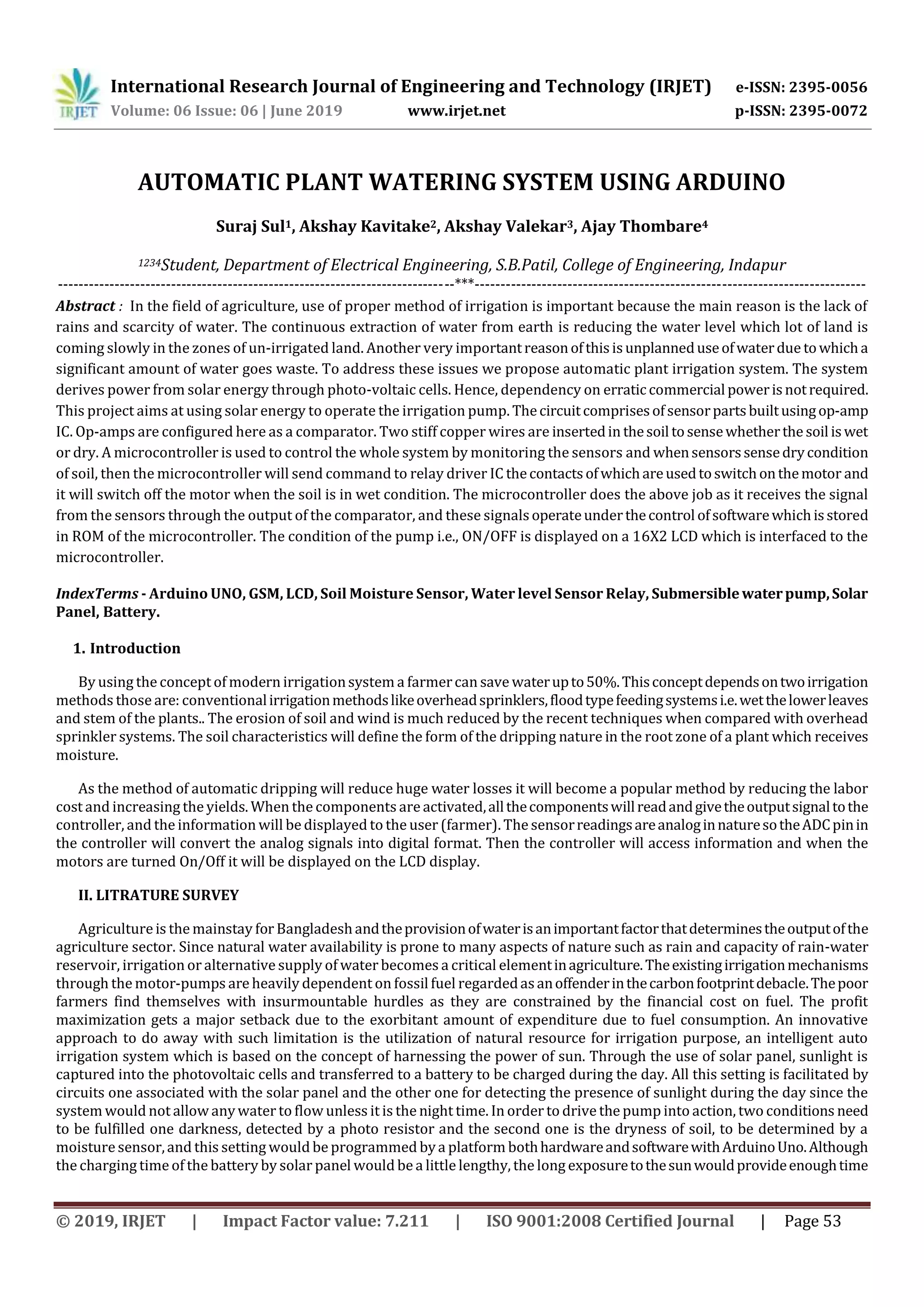IRJET- Automatic Plant Watering System using Arduino | PDF
