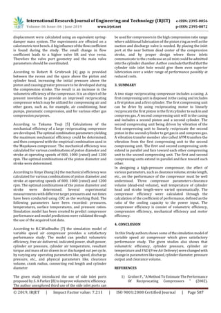 IRJET- A Review on Improving Performance and Development of Two Stage Reciprocating Air Compressor