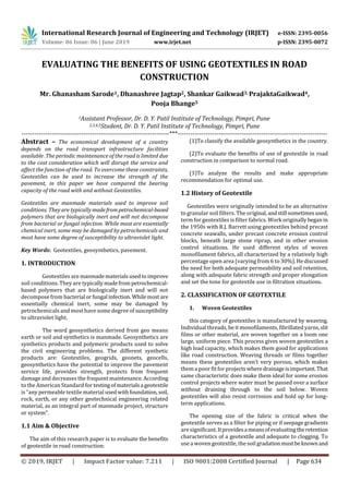 IRJET- Evaluating the Benefits of Using Geotextiles in Road ...