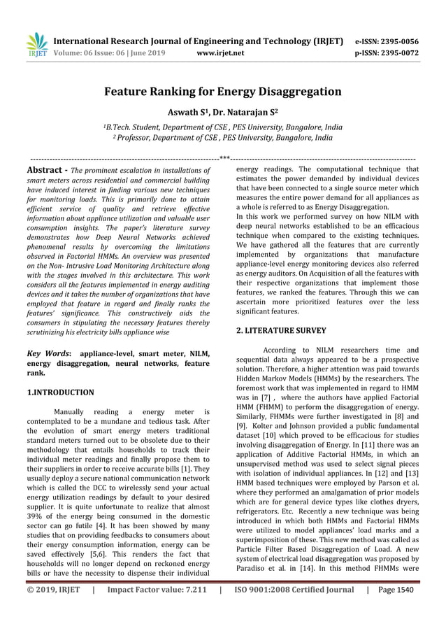IRJET- Feature Ranking for Energy Disaggregation | PDF