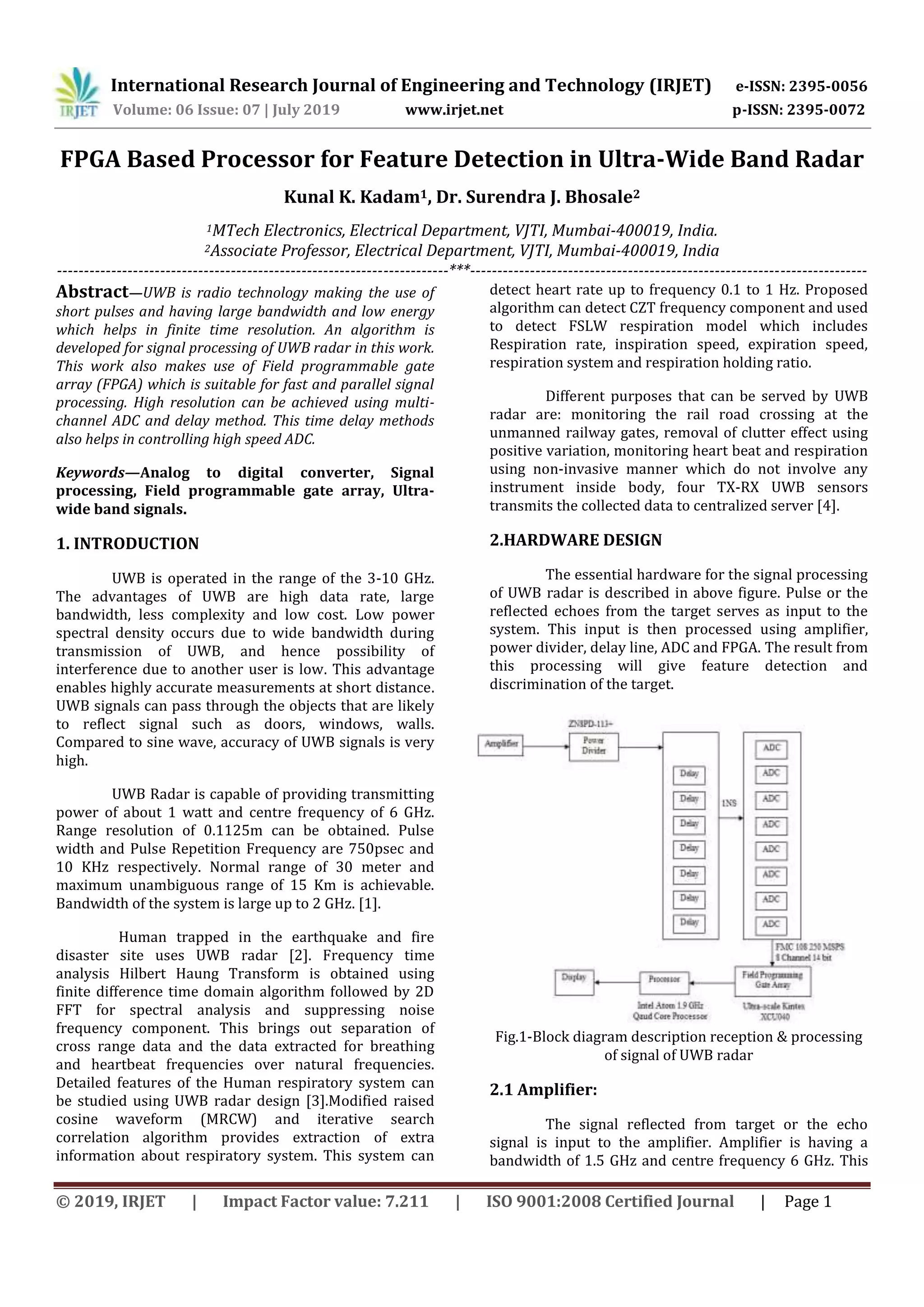 IRJET- FPGA based Processor for Feature Detection in Ultra-Wide Band ...