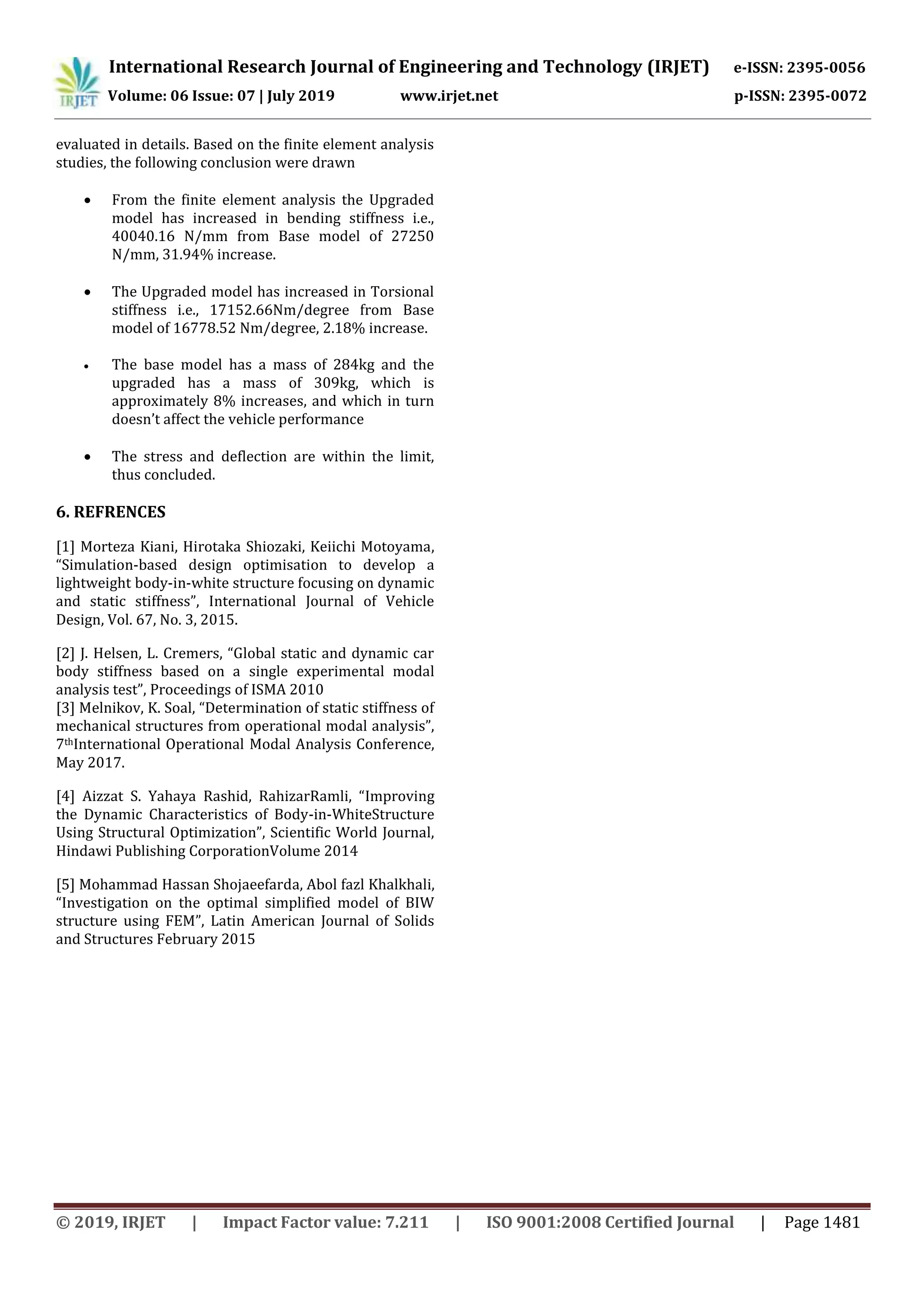 IRJET- Finite Element Analysis of Car Structure for Bending and ...