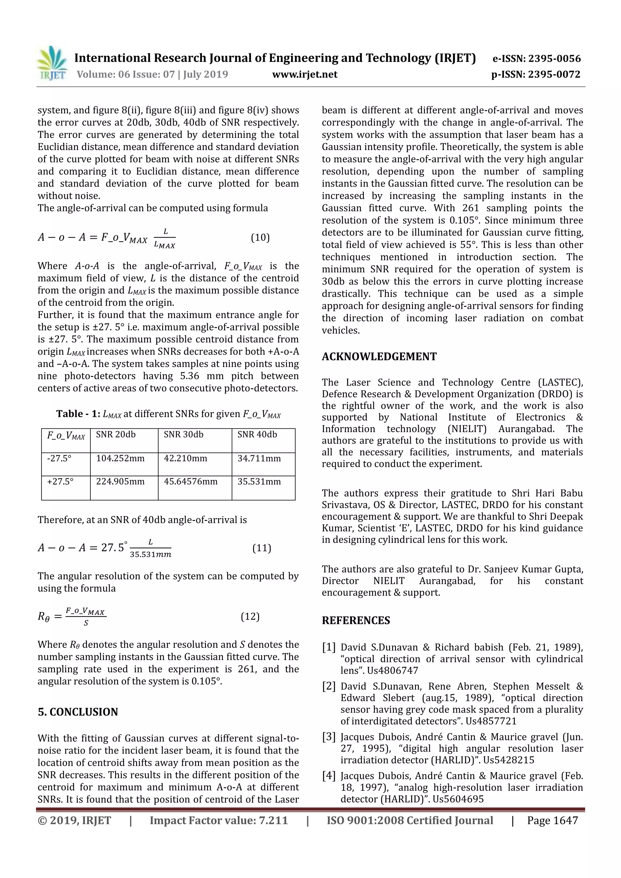 IRJET- Detection of Angle-of-Arrival of the Laser Beam using a ...