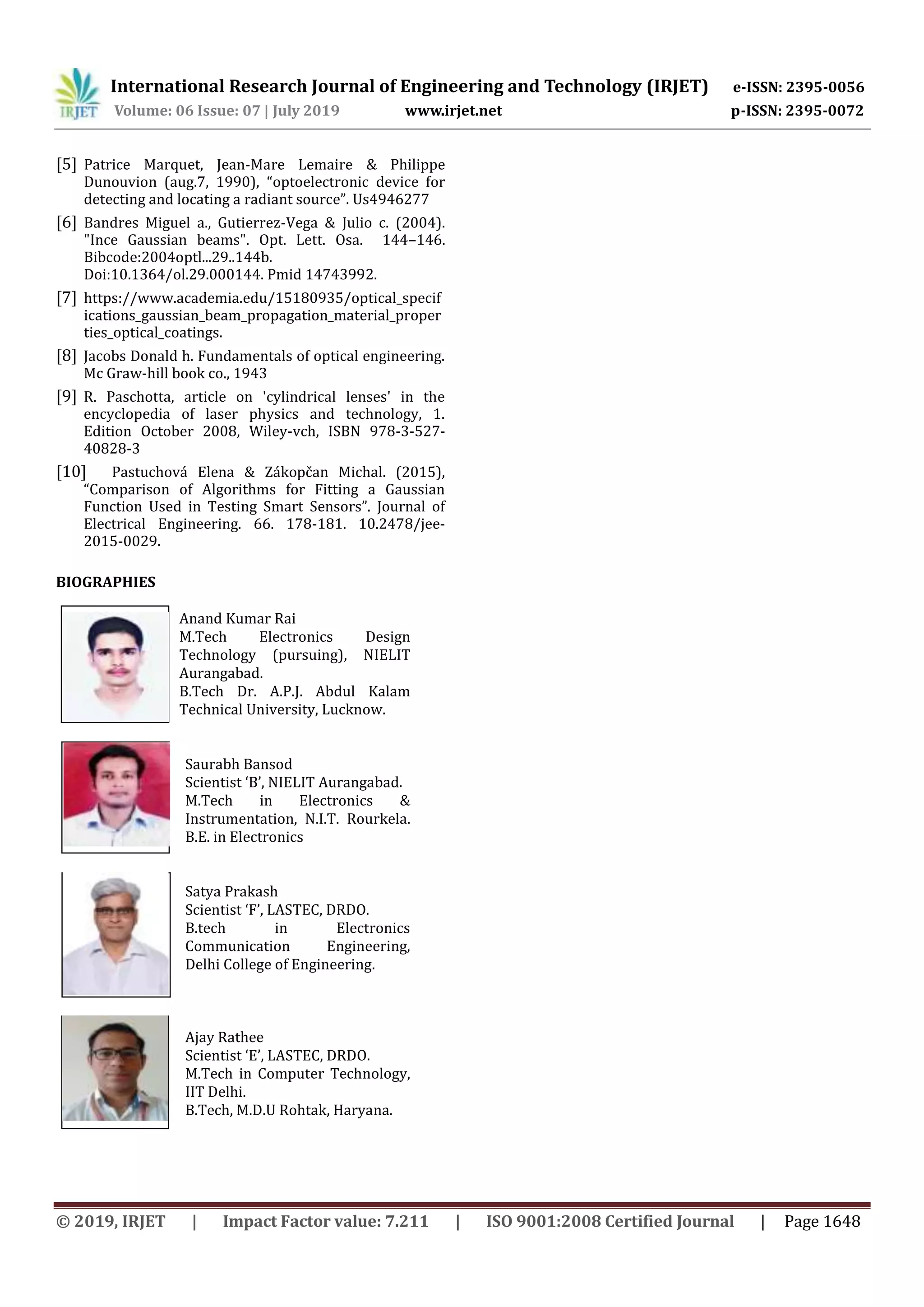 IRJET- Detection of Angle-of-Arrival of the Laser Beam using a ...