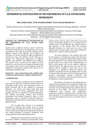 IRJET- Experimental Investigation on the Performance of V.C.R. System ...