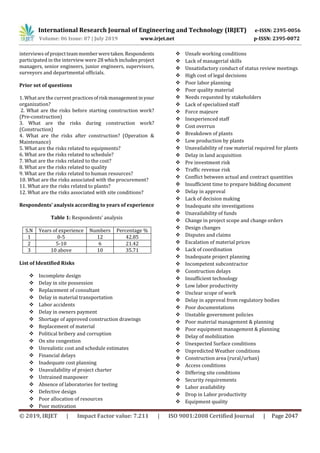 IRJET- Developing a Model of Risk Allocation and Risk Handling for ...