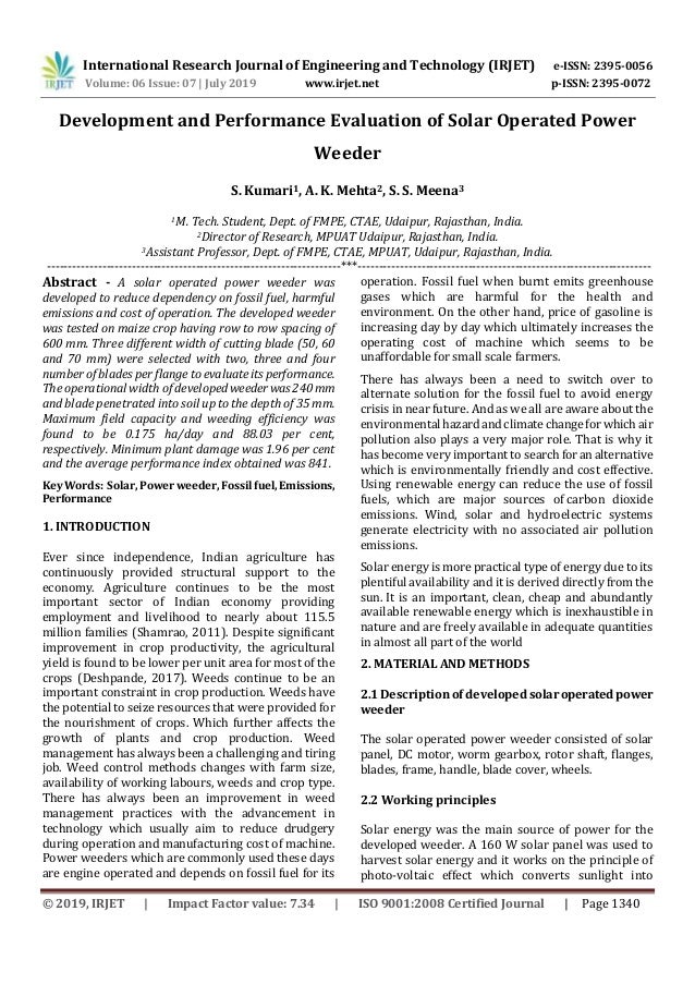 Irjet Development And Performance Evaluation Of Solar