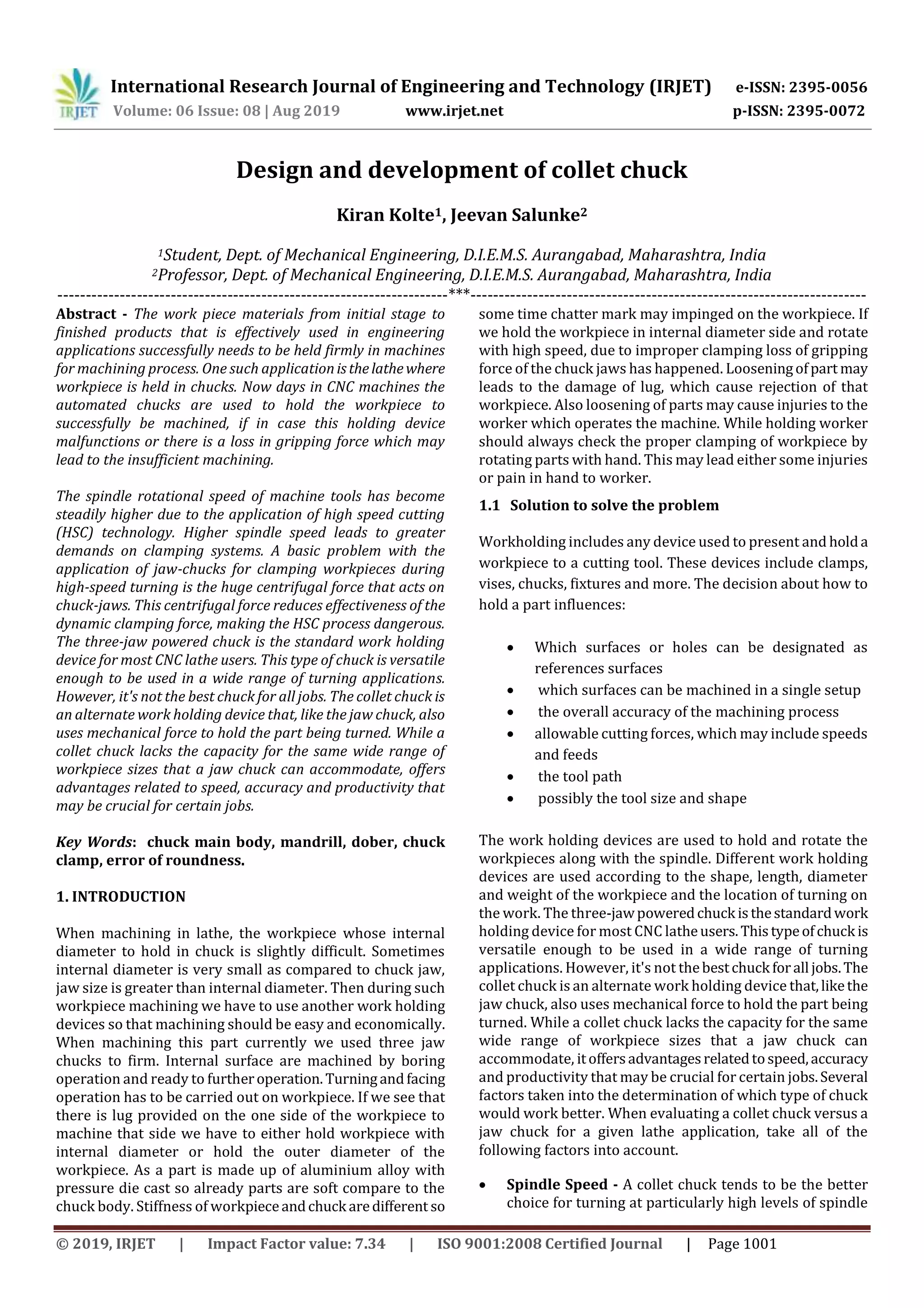 Chuck's Engineering Process IRJET- Design and Development of Collet Chuck | PDF