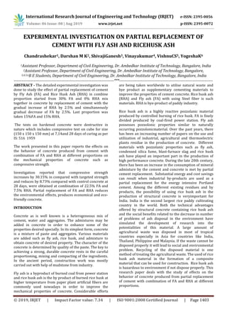IRJET- Experimental Investigation on Partial Replacement of Cement with ...