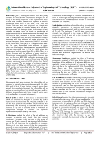 IRJET- Experimental Investigation on Partial Replacement of Cement with ...