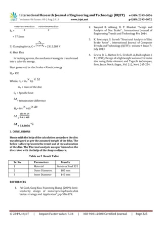 IRJET- Design and Analysis of Brake Rotor (DISC) | PDF
