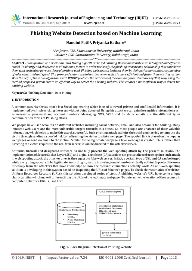IRJET- Phishing Website Detection based on Machine Learning | PDF