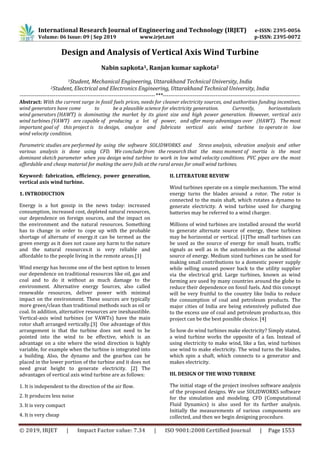 IRJET- Design and Analysis of Vertical Axis Wind Turbine | PDF