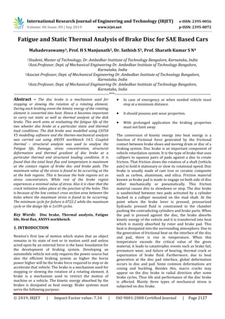 IRJET- Fatigue and Static Thermal Analysis of Brake Disc for SAE based ...