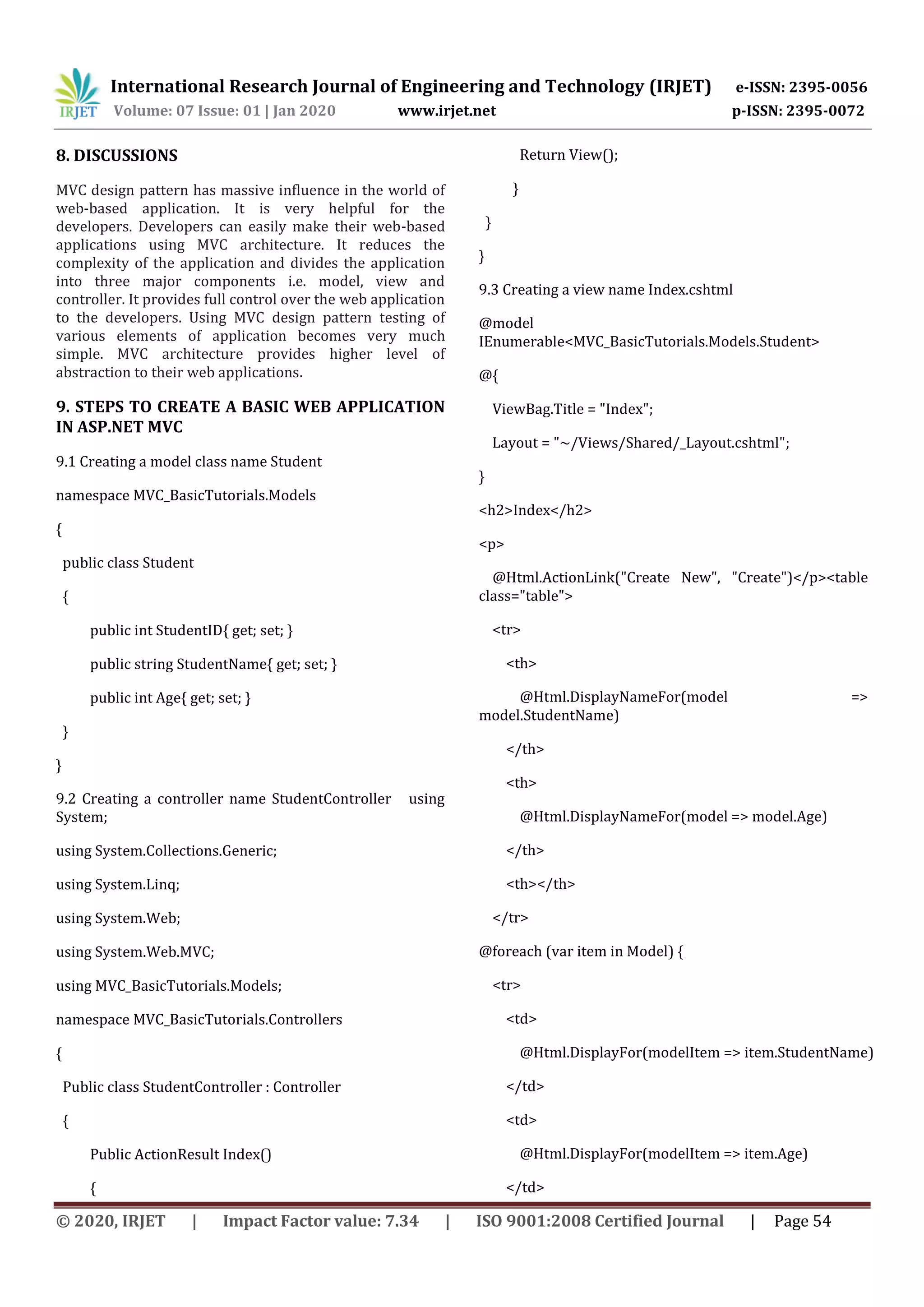 Irjet mvc framework a modern web application development approach and