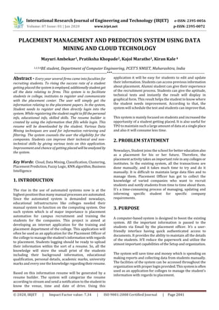 IRJET Placement Management and - IRJET Placement Management And Prediction System Using Data Mining And Cloud Technology 1 320