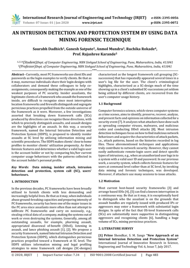 IRJET- An Intrusion Detection and Protection System by using Data ...