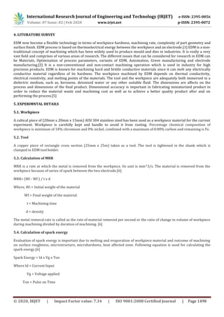 IRJET- Parameter Optimization of Electric Discharge Machining | PDF