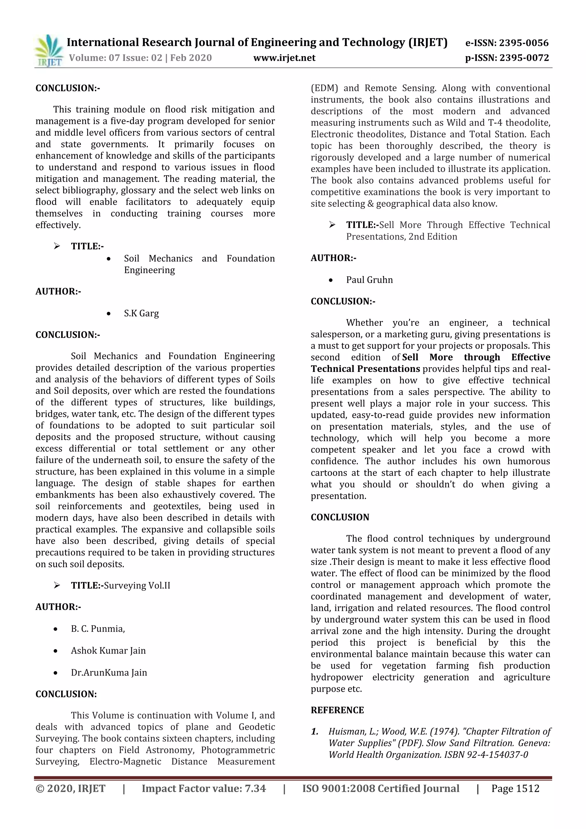 IRJET- A Study on Flood Control System Introducing Storage Tank | PDF