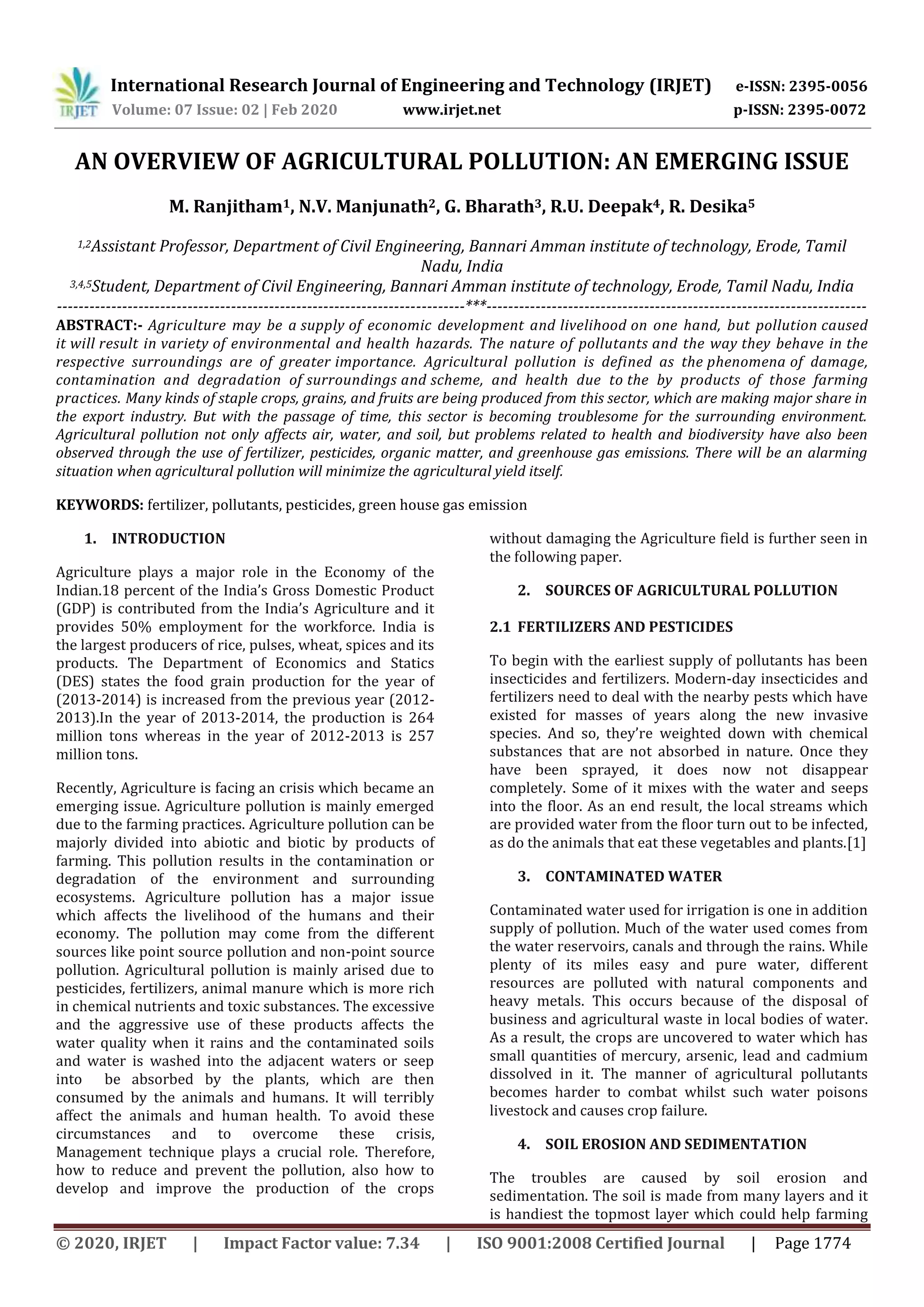 Picture Idea: Irjet An Overview Of Agricultural Pollution An Emerging Issue