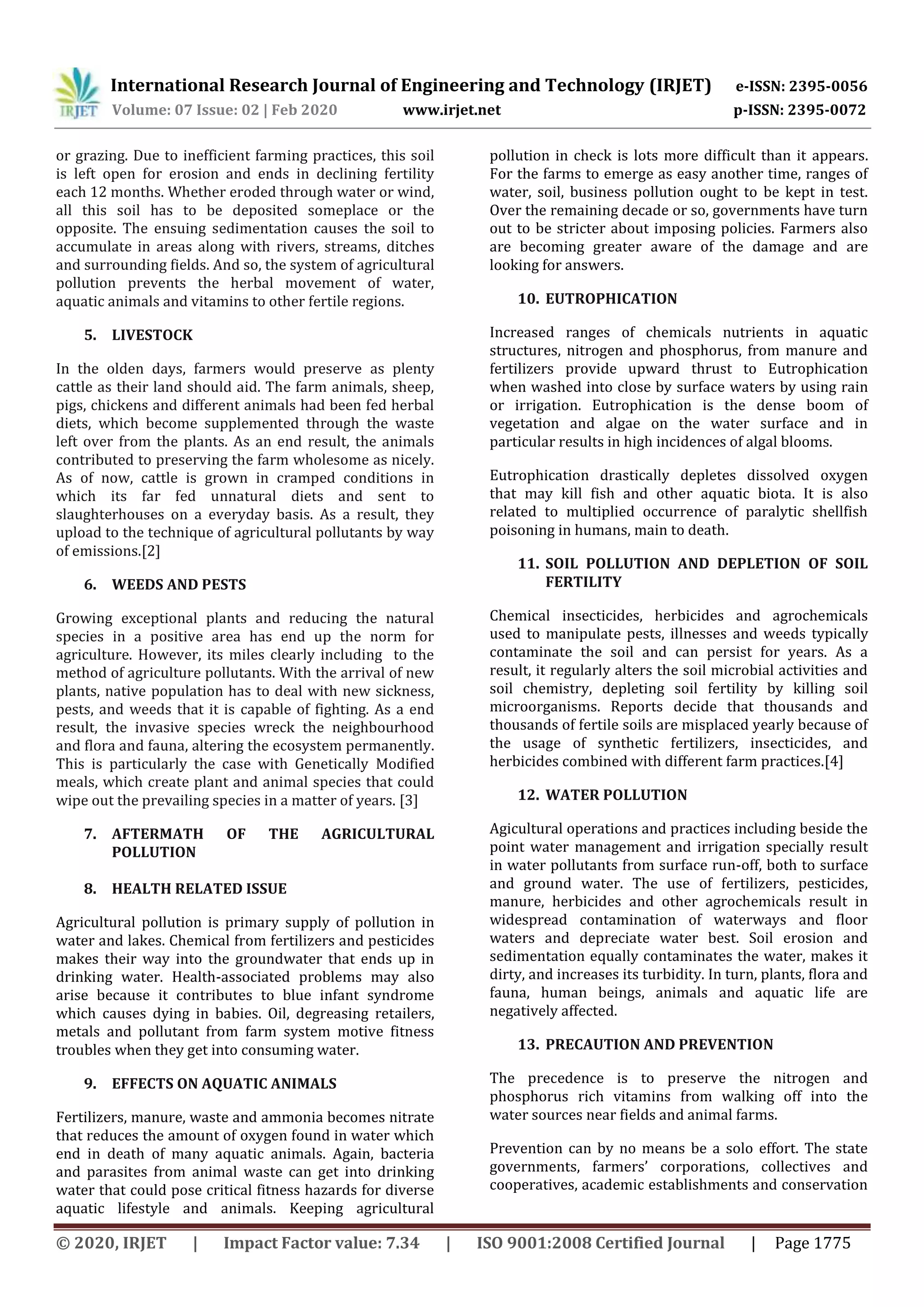 IRJET - An Overview of Agricultural Pollution: An Emerging Issue | PDF
