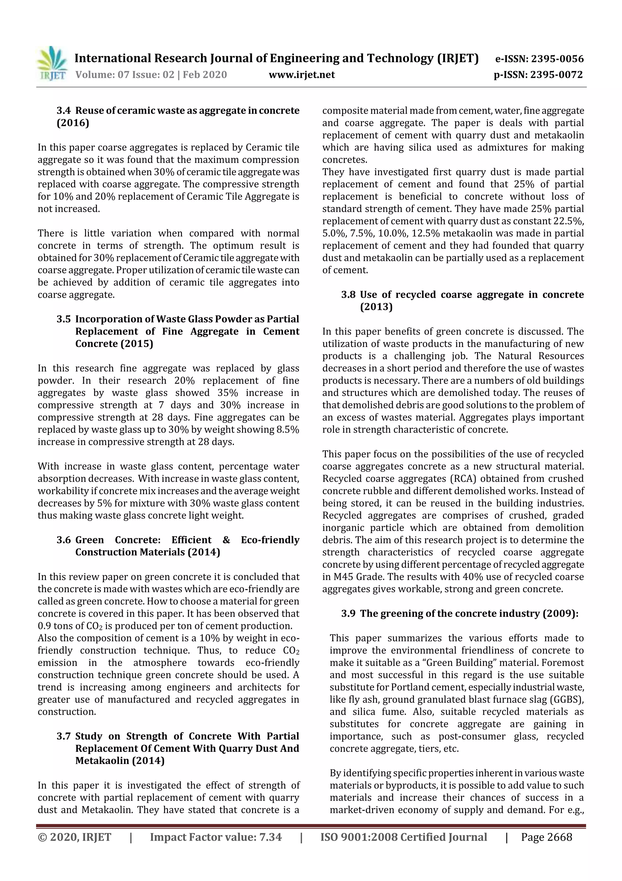 IRJET - Utilization of Waste Material to Make Green Concrete | PDF