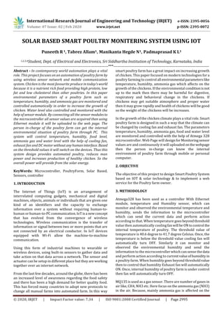 IRJET - Solar based Smart Poultry Monitering System using IoT | PDF