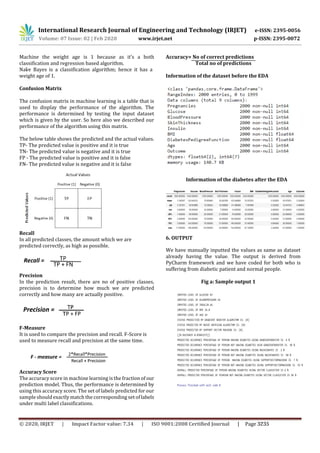 IRJET - Prediction and Detection of Diabetes using Machine Learning | PDF
