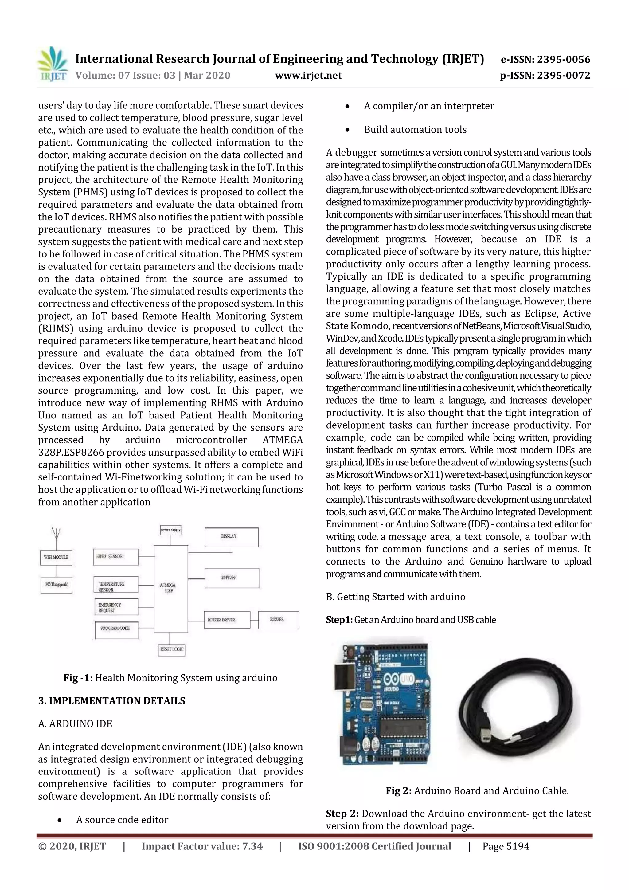IRJET - Remote Health Monitoring System using IoT