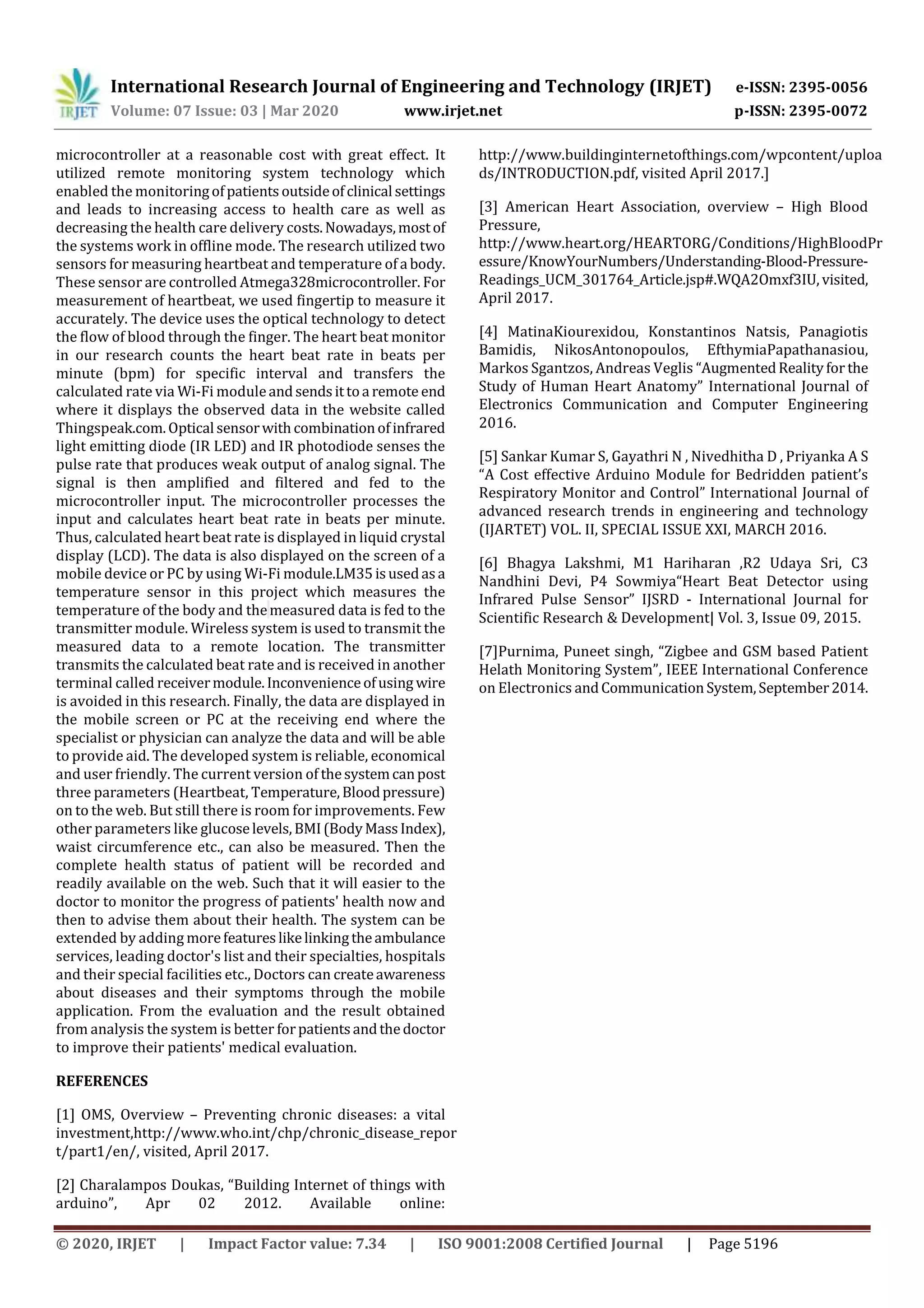 IRJET - Remote Health Monitoring System using IoT