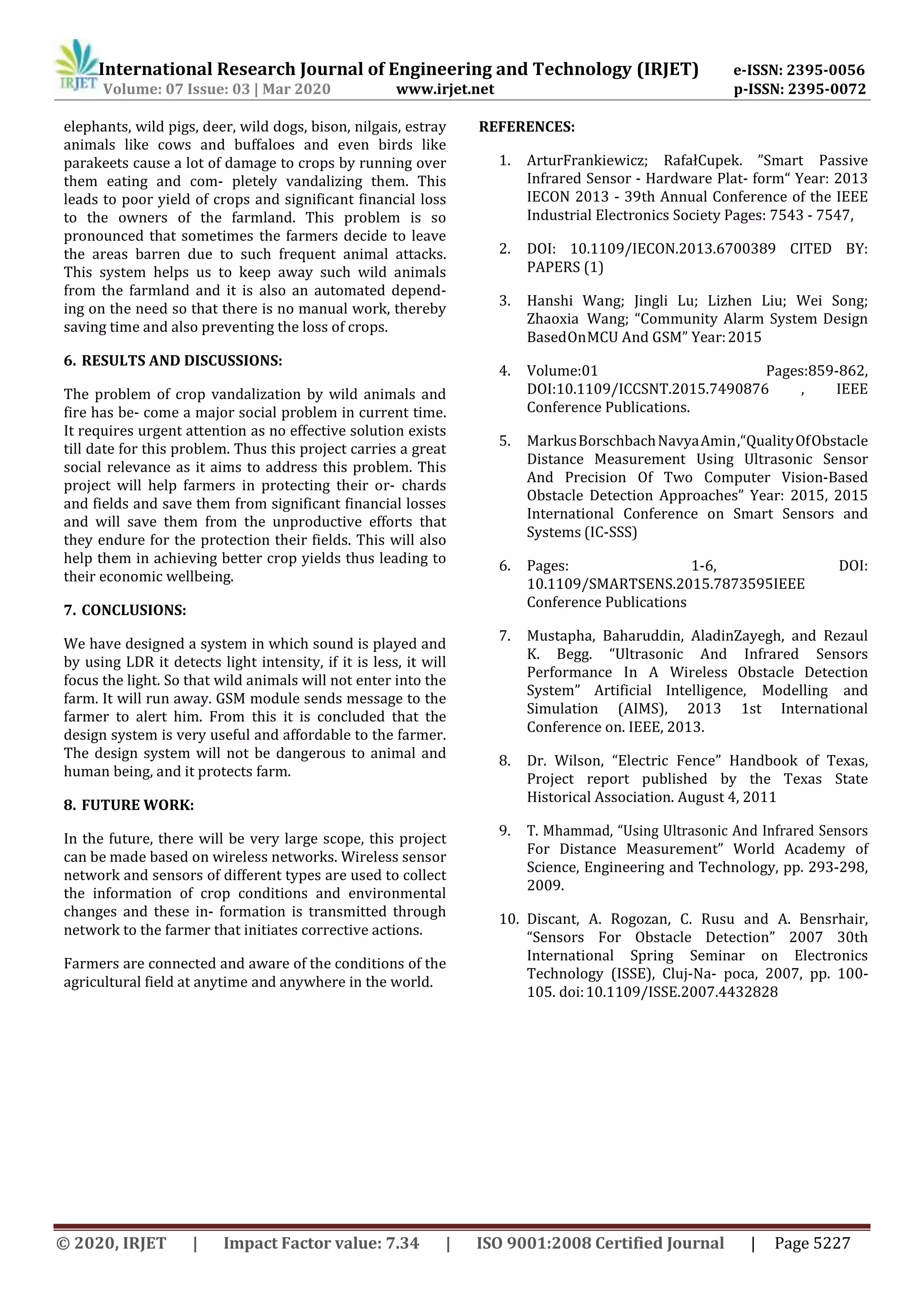 IRJET - Smart Crop Protection System from Animals using PIC