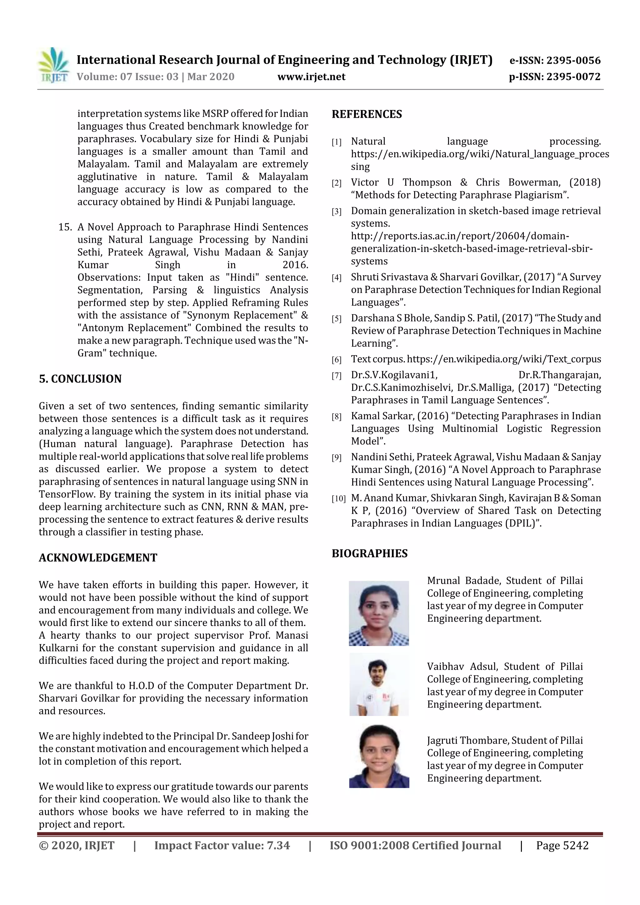 IRJET - Analysis of Paraphrase Detection using NLP Techniques