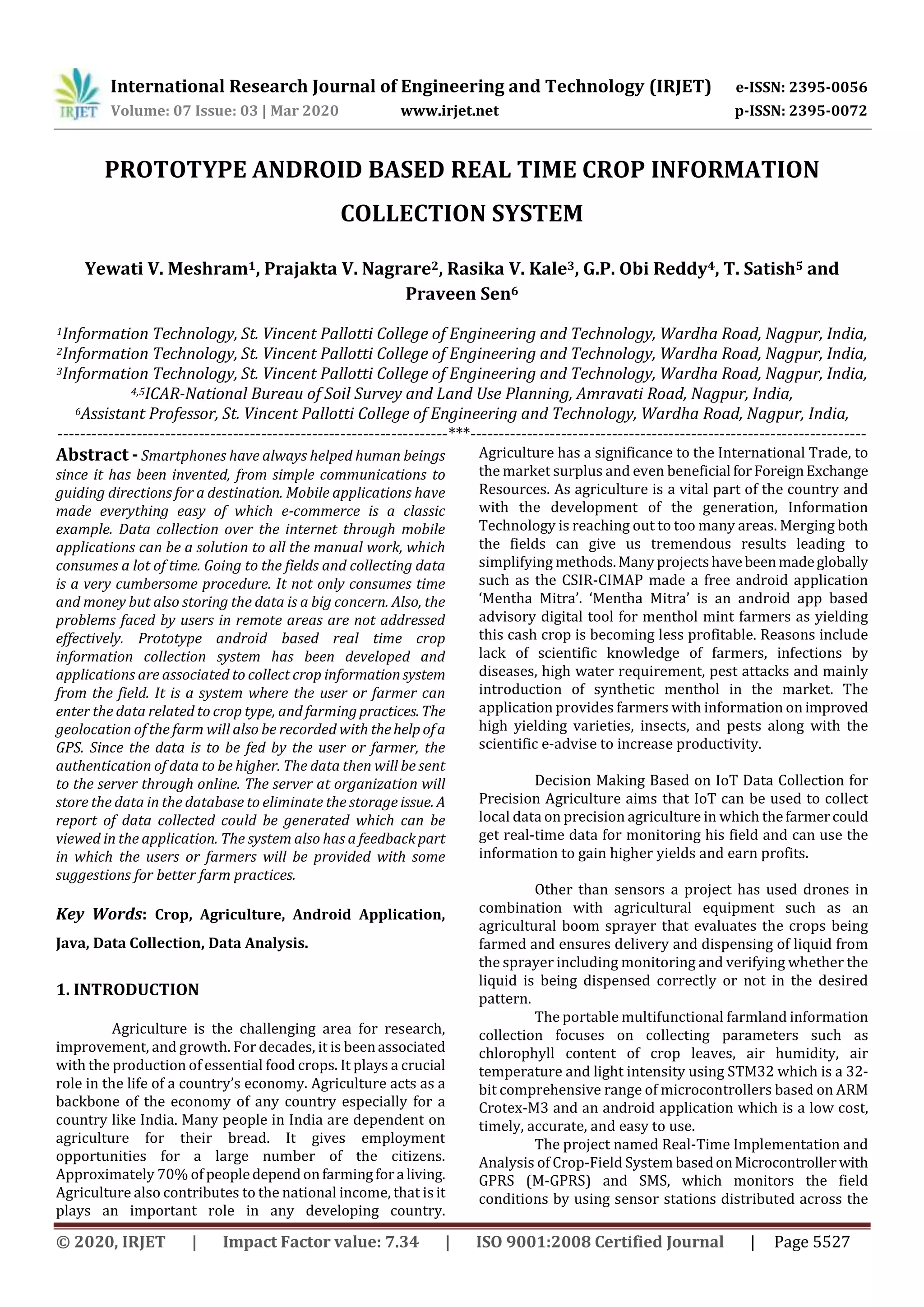 IRJET - Prototype Android based Real Time Crop Information Collection System