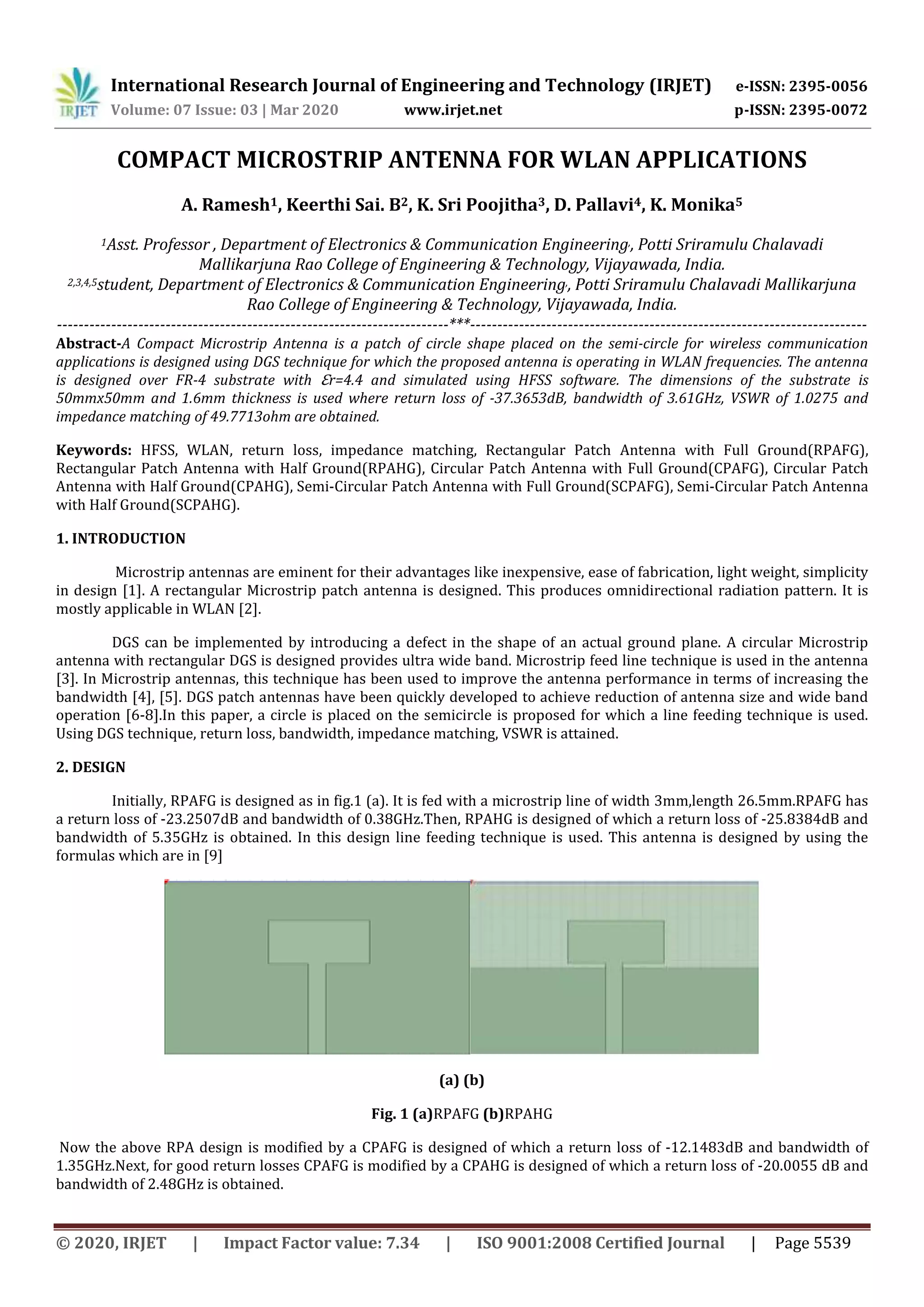 IRJET - Compact Microstrip Antenna for Wlan Applications