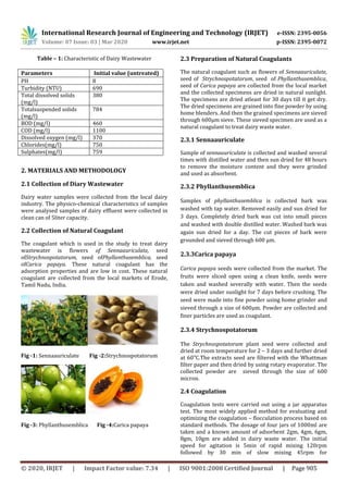 IRJET - Experimental Investigation on Treatment of Dairy Wastewater ...
