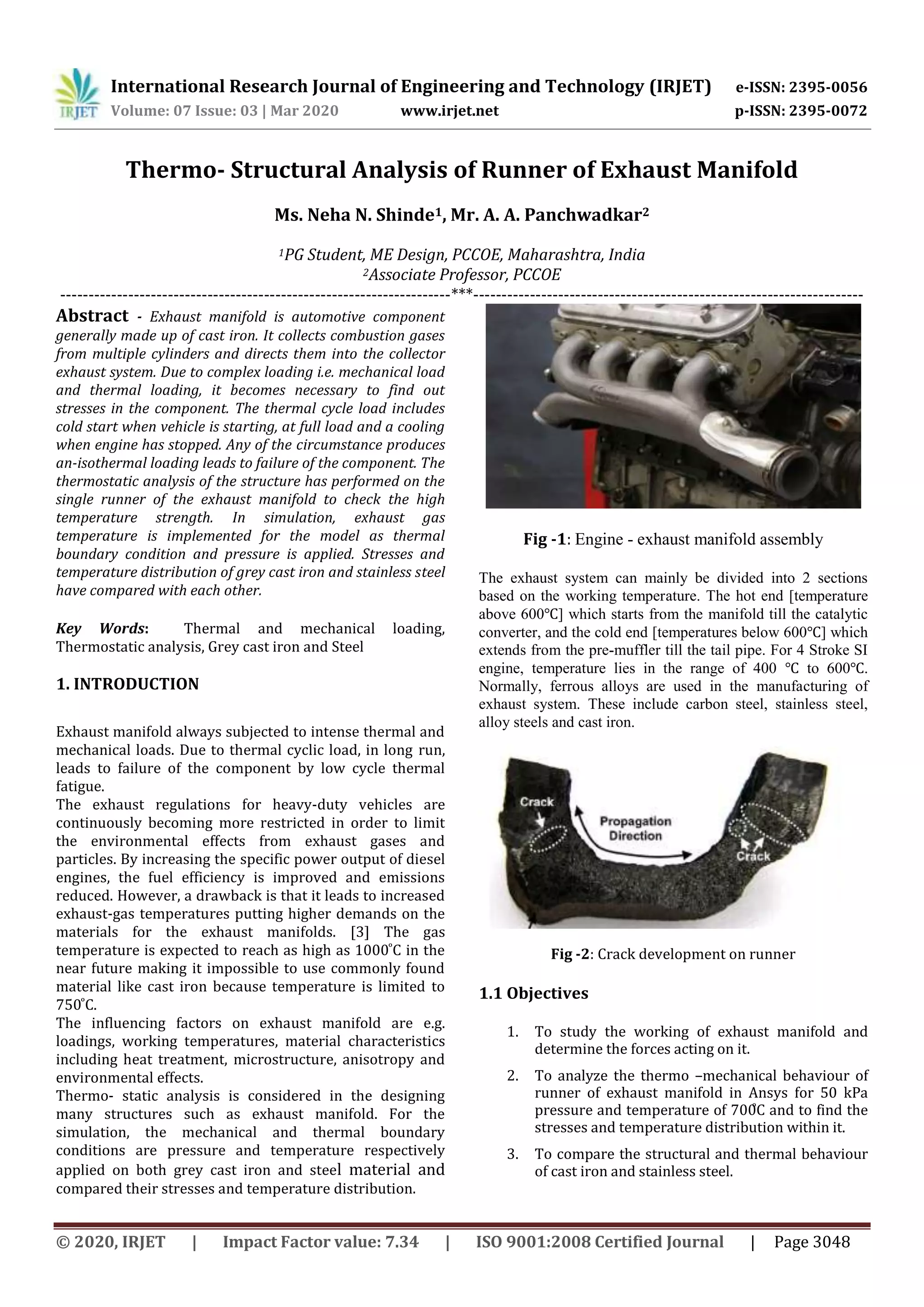 IRJET Thermo Structural Analysis of Runner of Exhaust Manifold PDF