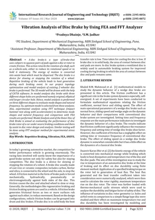 IRJET - Vibration Analysis of Disc Brake by using FEA and FFT Analyzer ...