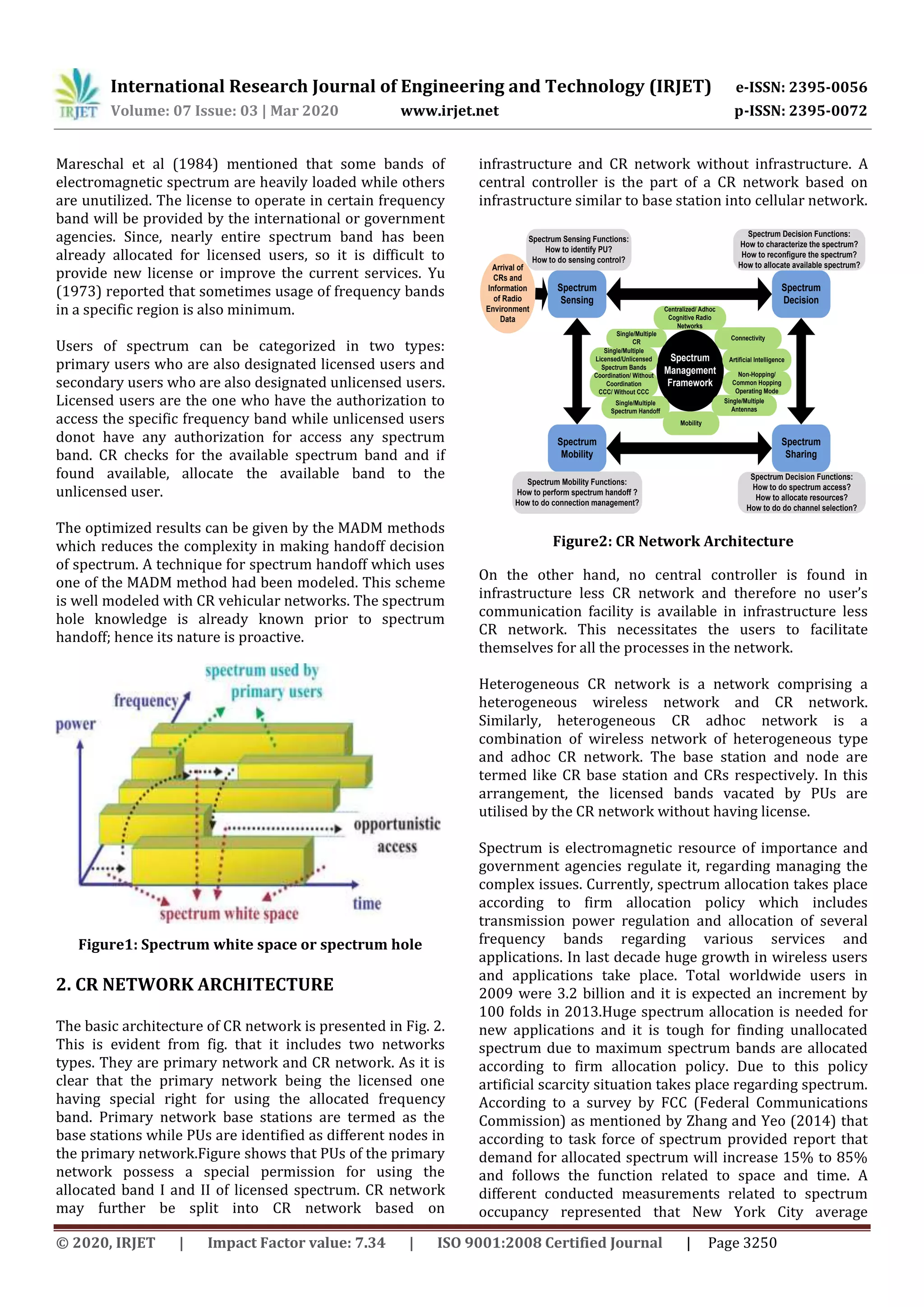 IRJET - Network Selection and Spectrum Handoff based on Adaptive Weights in Cognitive Wireless Networks