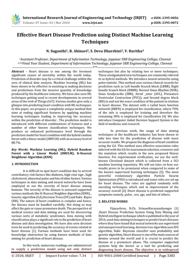 IRJET - Effective Heart Disease Prediction using Distinct Machine ...